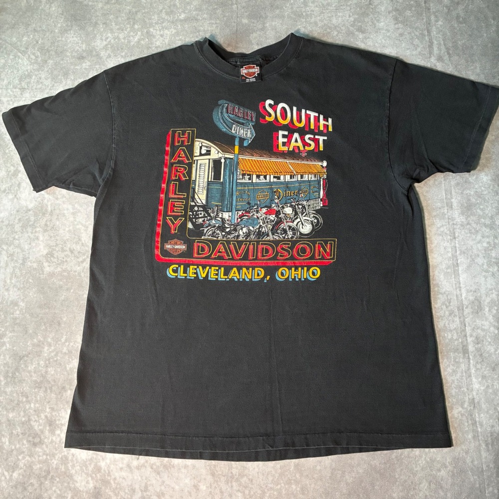 Vintage 90s Harley Davidson Cleveland Ohio T-Shirt XL Black Single Stitch Eagle